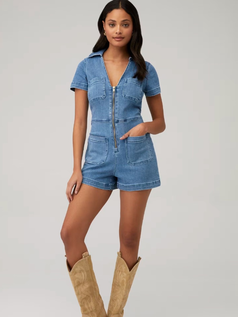 SHOW ME YOUR MUMU Ranch Denim Blue Romper